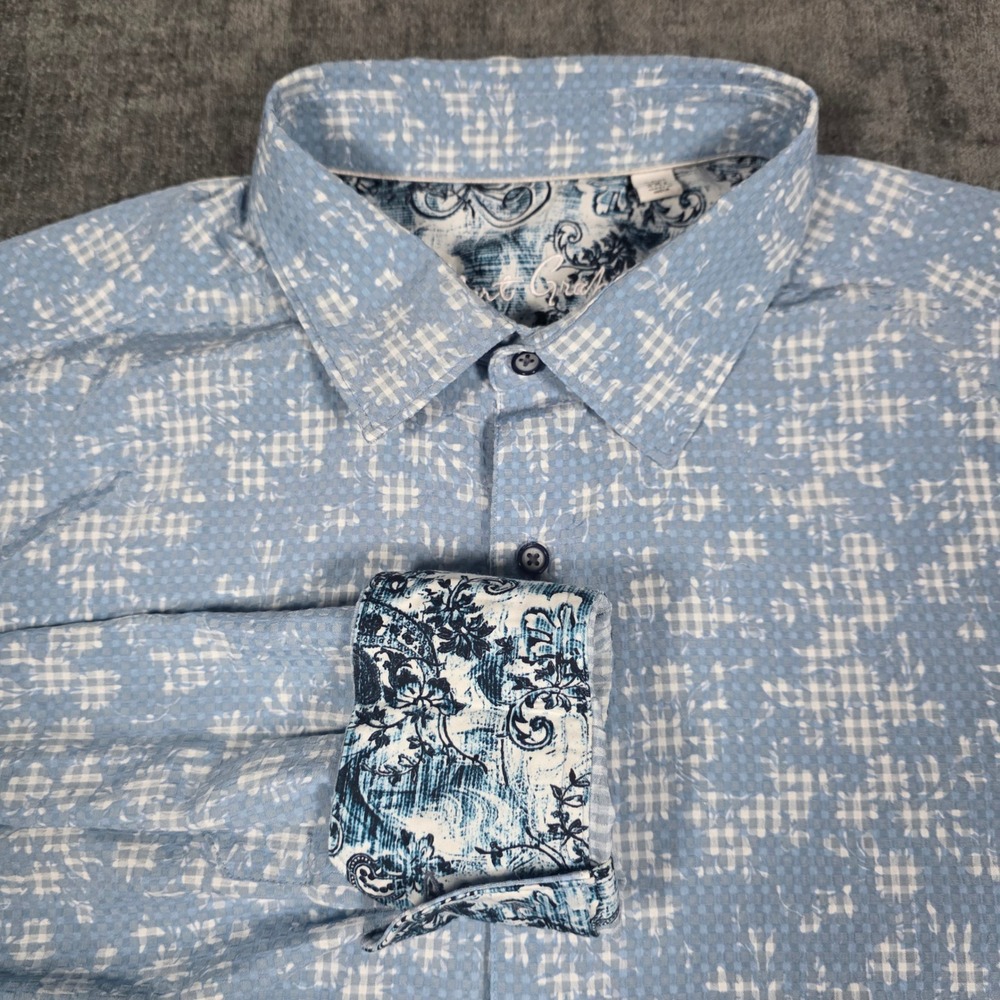 Robert Graham Mens 2XL XXL Classic Fit Blue Geometric Button Up Shirt Flip Cuff